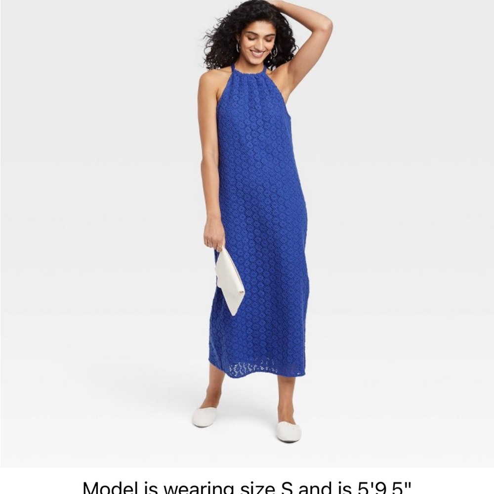 Crochet blue sleeveless maxi dress